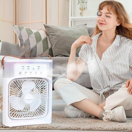 Portable USB Electric Mist Fan – 4-in-1 Air Cooler, Humidifier & Water Spray Fan for Home & Office Use