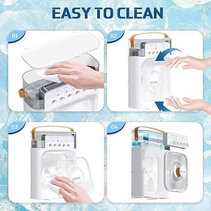 Portable USB Electric Mist Fan – 4-in-1 Air Cooler, Humidifier & Water Spray Fan for Home & Office Use