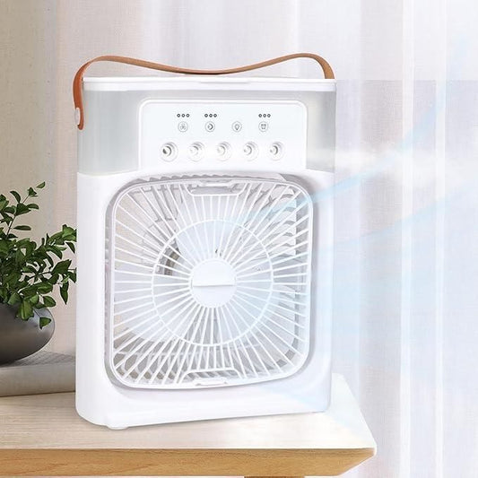 Portable USB Electric Mist Fan – 4-in-1 Air Cooler, Humidifier & Water Spray Fan for Home & Office Use